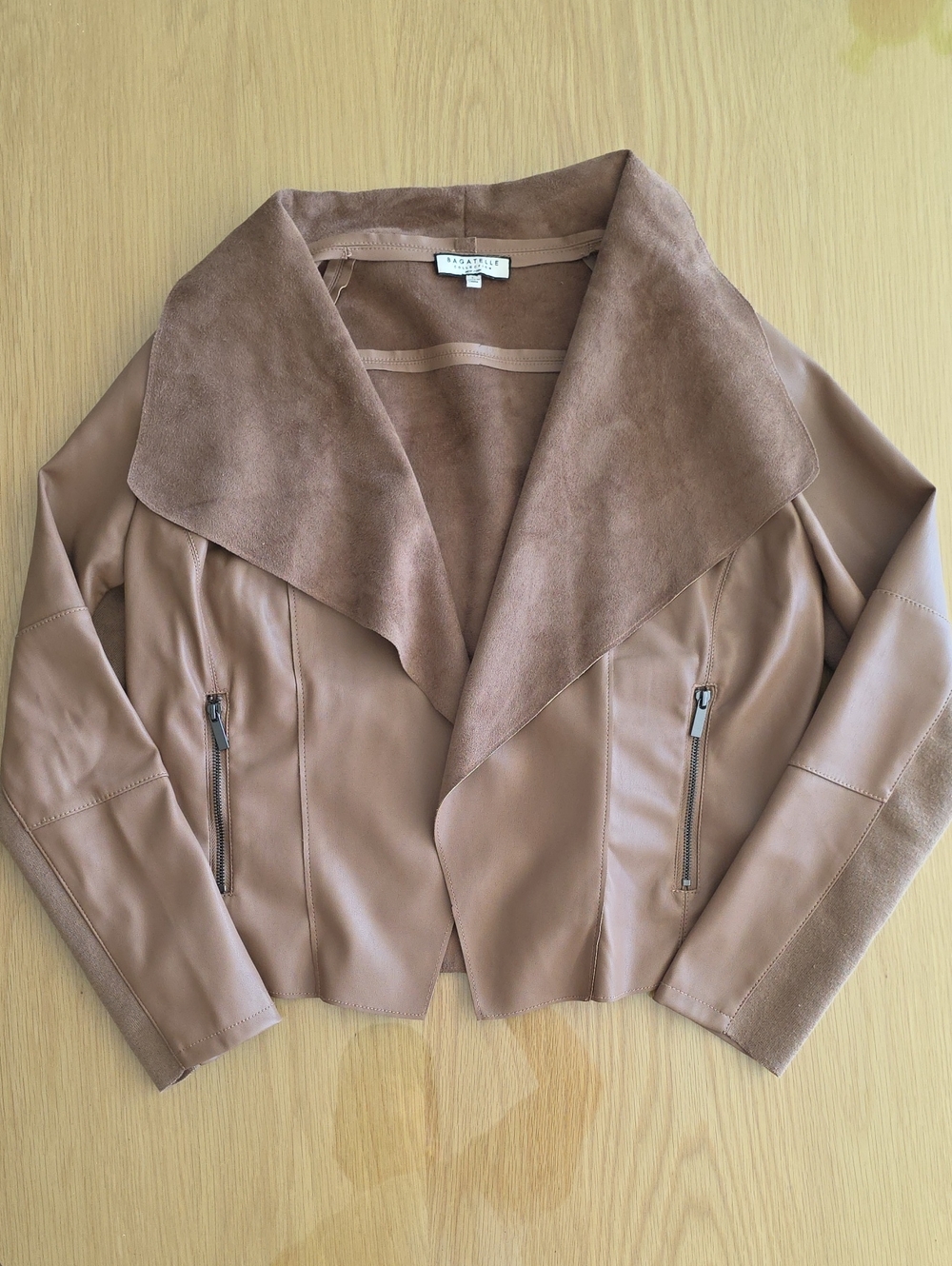 Caslon Soft Taupe Faux-Leather Open Front Jacket